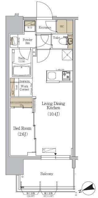 アーバネックス駒込(1LDK/11階)の間取り写真
