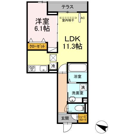 ゼフィール(1LDK/1階)の間取り写真
