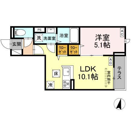 セレスティア若宮(1LDK/1階)の間取り写真