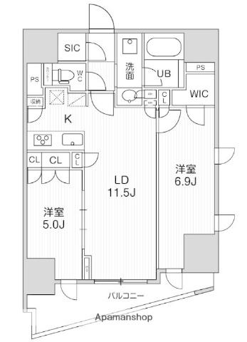 シーズンフラッツ大井町(2LDK/13階)の間取り写真