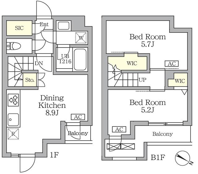 アジールコート三宿テラス(2DK/1階)の間取り写真