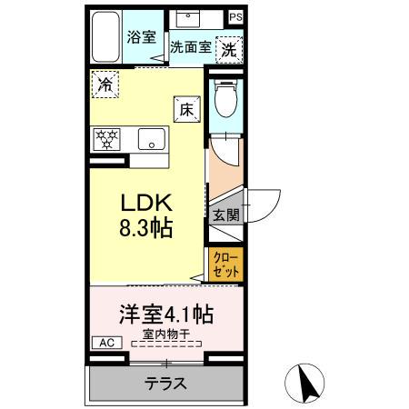 DPAINA 上平間 II(1LDK/1階)の間取り写真