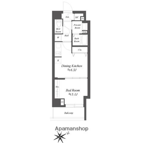 ブランシエスタ品川大井町パークエッジ(1DK/1階)の間取り写真