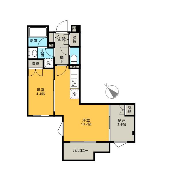 コンフォリア原宿(1SLDK/2階)の間取り写真