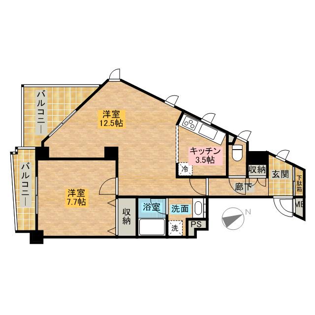 THEパームス代々木上原ヴェールテラス(1LDK/6階)の間取り写真