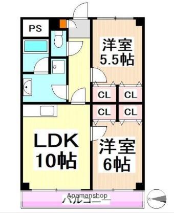 アルパイン松原(2LDK/2階)の間取り写真