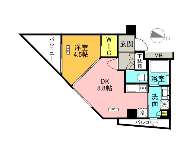 パークアクシス自由が丘テラス(1LDK/2階)の間取り写真