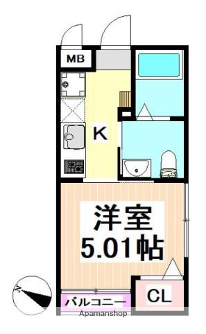 ヒルズ幡ヶ谷(1K/2階)の間取り写真