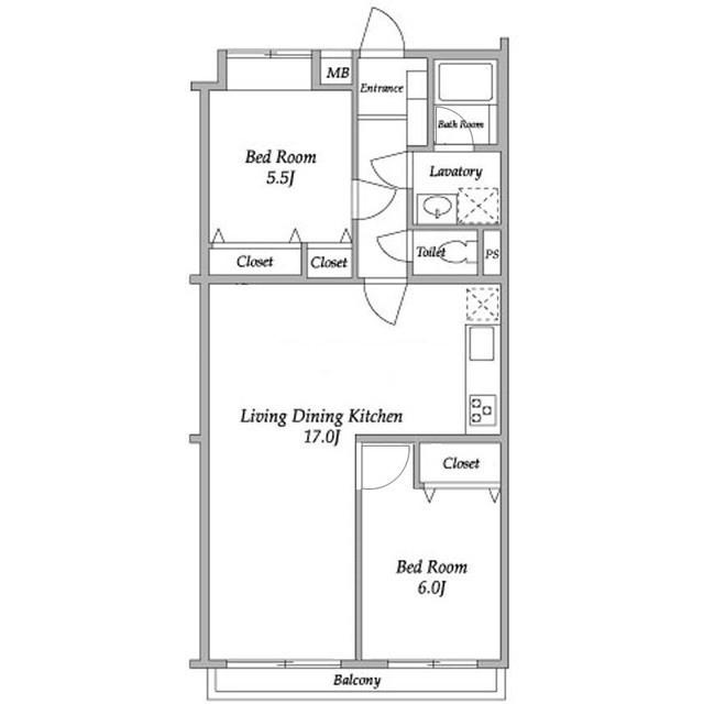 ガーデンハウス千歳船橋(2LDK/2階)の間取り写真