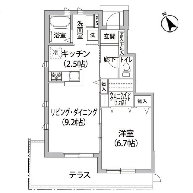 ルフレ用賀B棟(1LDK/1階)の間取り写真