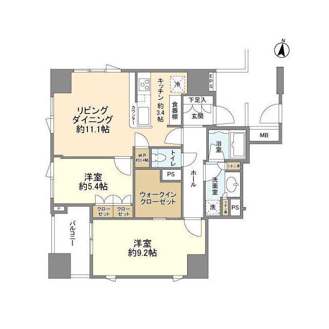 クレヴィア原宿(2LDK/11階)の間取り写真
