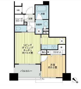 ライオンズタワー五反田(1LDK/2階)の間取り写真