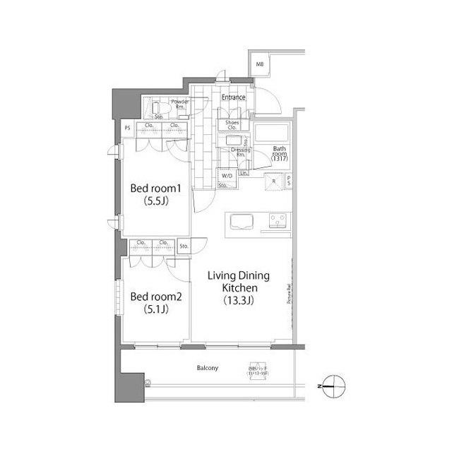 パークハビオ平河町(2LDK/13階)の間取り写真