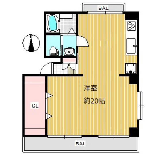 八雲フラット(ワンルーム/2階)の間取り写真