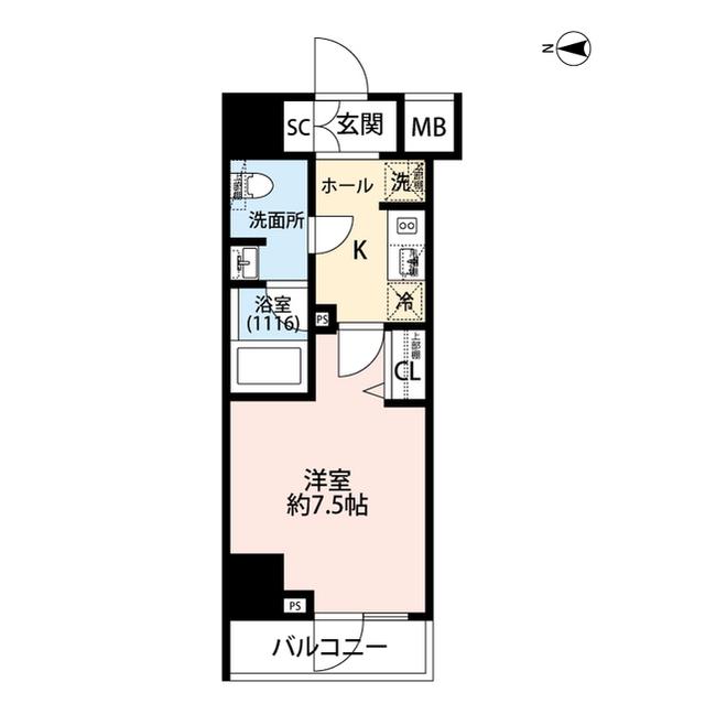 プレール・ドゥーク芝浦(1K/9階)の間取り写真