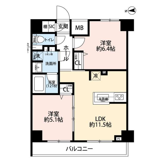 プレール・ドゥーク芝浦(2LDK/11階)の間取り写真