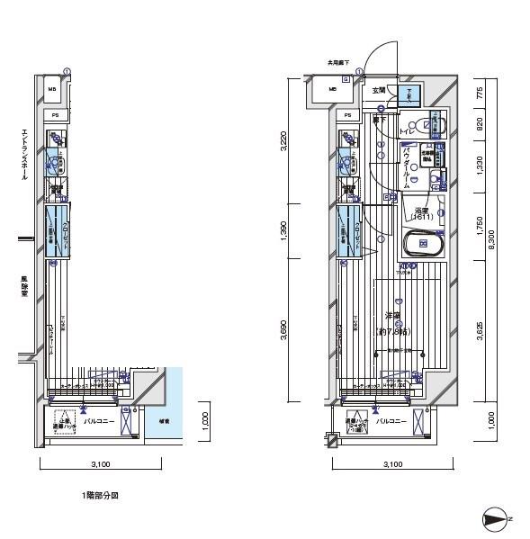 メインステージ白金Ⅲ(1K/10階)の間取り写真