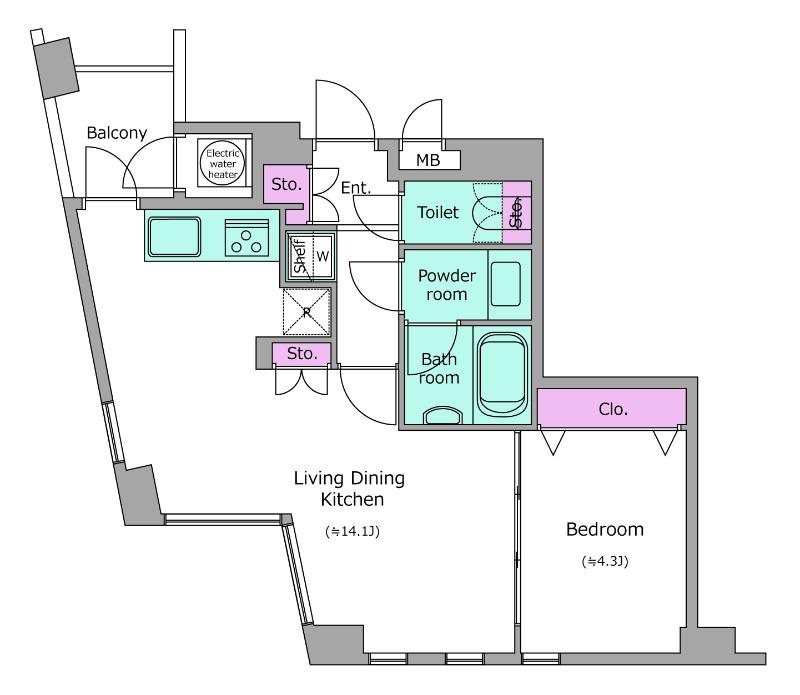 レジディアタワー乃木坂(1LDK/5階)の間取り写真