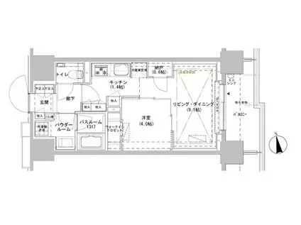 パークスフィア牛込神楽坂(1LDK/4階)の間取り写真