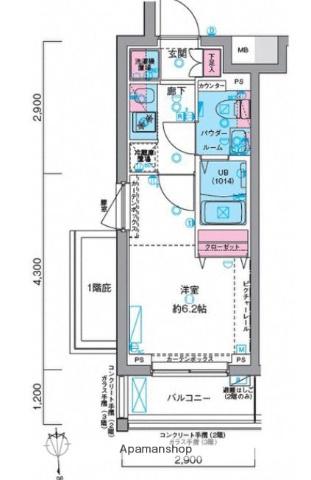 GENOVIA 大崎 SKYGARDEN(1K/3階)の間取り写真