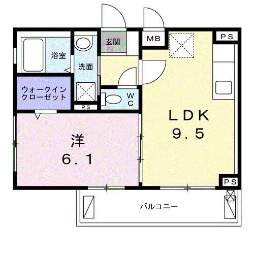 ウエスト シックス(1LDK/1階)の間取り写真