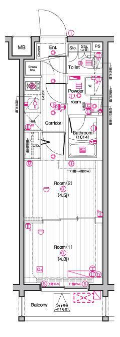 THE PREMIUM CUBE G 東中野(2K/4階)の間取り写真