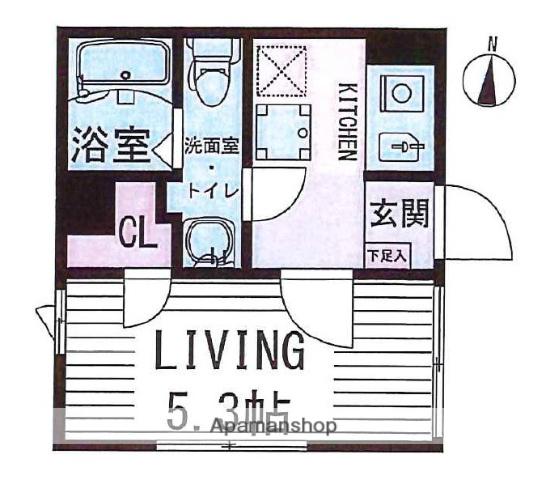 ミレドゥーエ西小山(1K/2階)の間取り写真