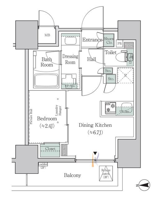 ワンルーフレジデンス板橋大山(1DK/2階)の間取り写真