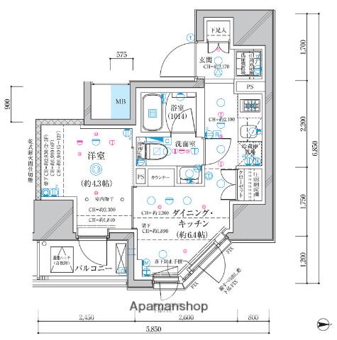 ディアレイシャス蒲田Ⅱ(1DK/12階)の間取り写真