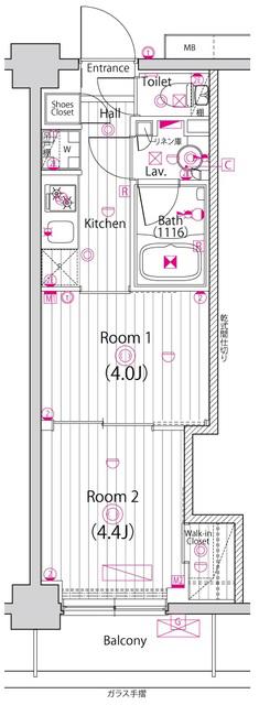 ガーラ・ヴィスタ元住吉(2K/4階)の間取り写真