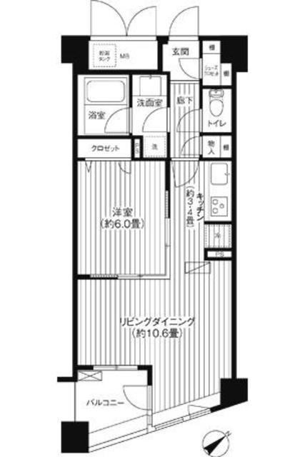 コスモリード新宿余丁町(1LDK/2階)の間取り写真