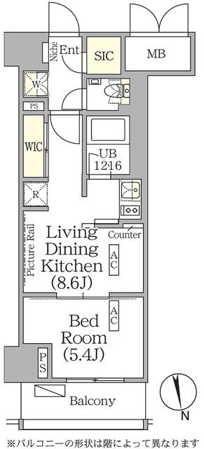 ザ・パークハビオ神楽坂レジデンスサウス(1LDK/7階)の間取り写真