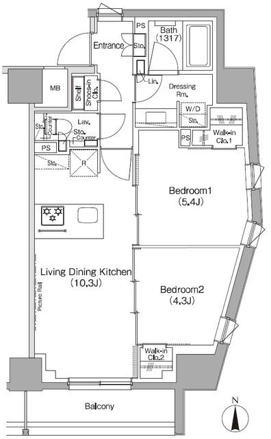 ザ・パークハビオ三軒茶屋(1LDK/5階)の間取り写真