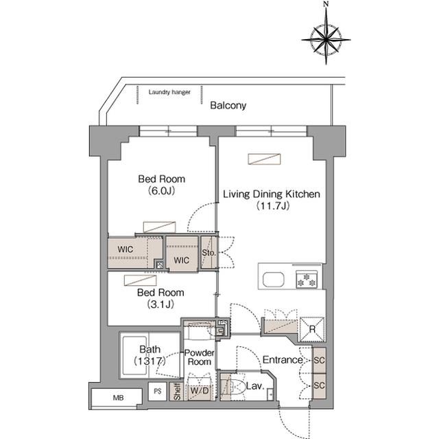 ヴェール・クレール武蔵小杉(2LDK/1階)の間取り写真