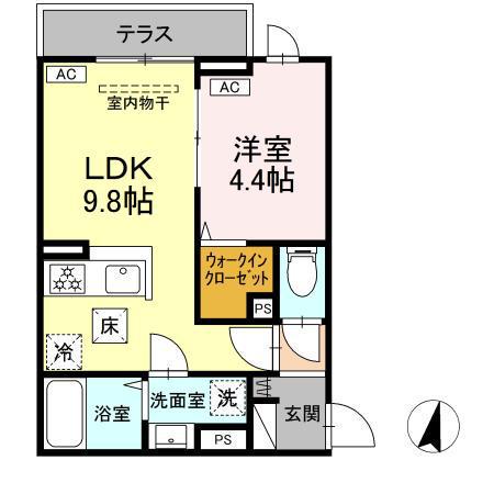 セレスティア若宮(1LDK/1階)の間取り写真