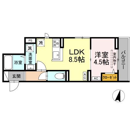 セレスティア若宮(1LDK/3階)の間取り写真