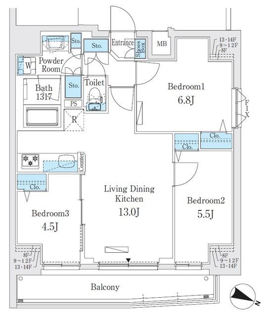 プライムブリス板橋本町(3LDK/12階)の間取り写真