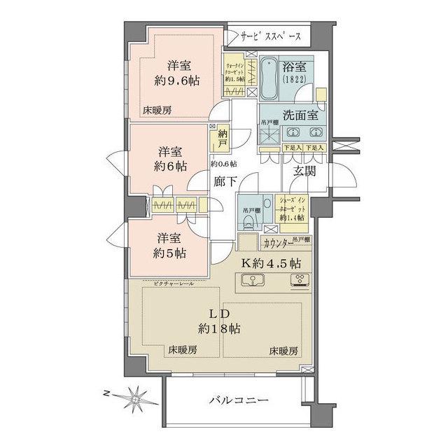 ザ・パークハウス千代田六番町(3LDK/4階)の間取り写真