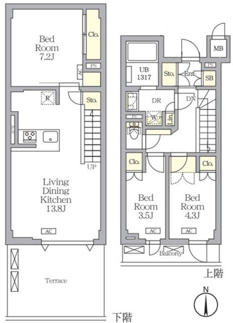 アジールコート都立大学(3LDK/1階)の間取り写真