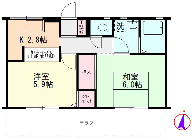 クロノス神木本町サウス(2K/1階)の間取り写真