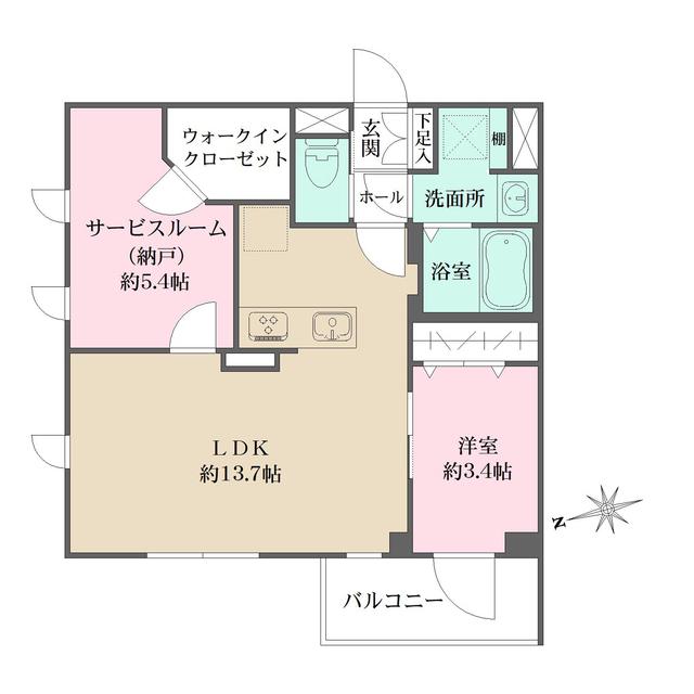 LA PERLA 桜新町(1SLDK/4階)の間取り写真