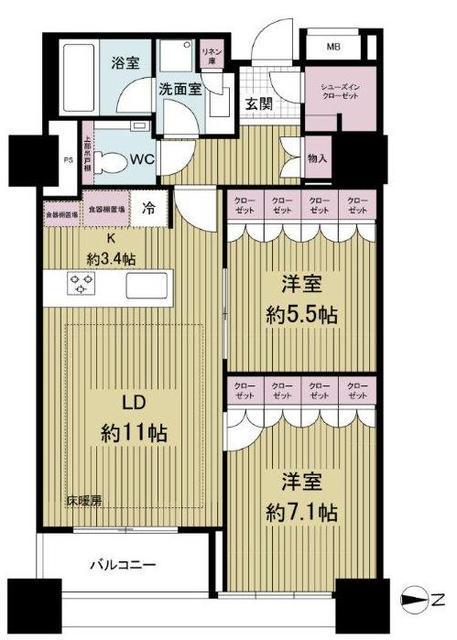 ザ 湾岸タワー レックスガーデン(2LDK/20階)の間取り写真