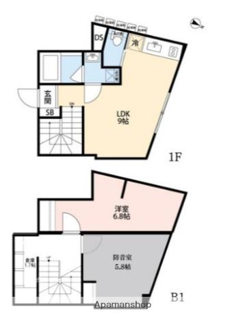 オークレスト下目黒(2LDK/1階)の間取り写真