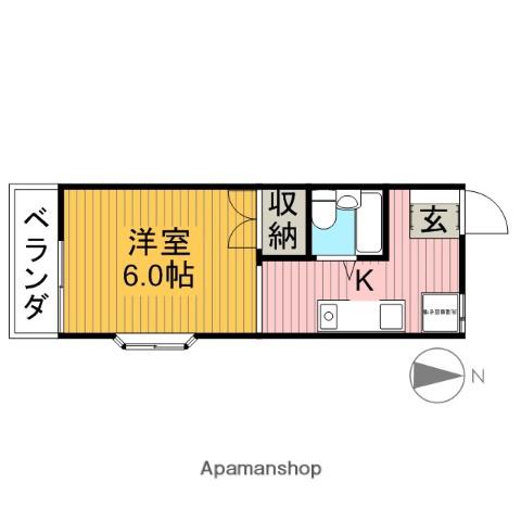 スカイハイムⅠ(ワンルーム/2階)の間取り写真