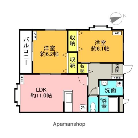 ボヌールⅢ(2LDK/2階)の間取り写真