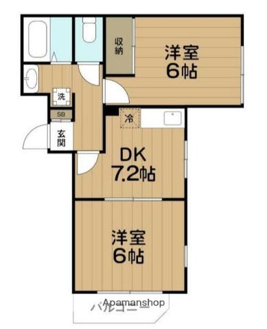 ツインクレスト(2DK/2階)の間取り写真