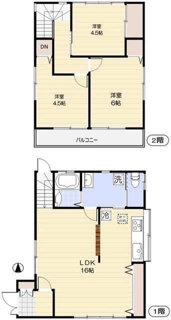 東急目黒線 奥沢駅 徒歩5分 2階建 築63年(3LDK)の間取り写真