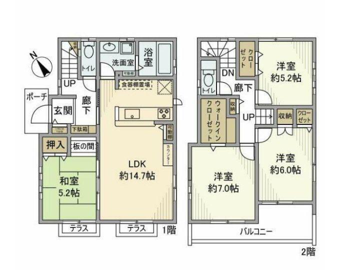 中央本線 三鷹駅 バス乗車時間：18分 関前三丁目バス停で下車 徒歩3分 2階建 築6年(4LDK)の間取り写真