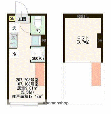 ハーモニーテラス上井草Ⅳ(ワンルーム/2階)の間取り写真
