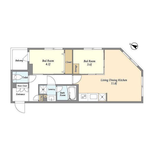 ウェルスクエア中野富士見町(2LDK/4階)の間取り写真